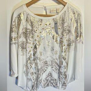 Chico’s Artisan Emerson 3/4 dolman/bat SS top ecru size 2(L)